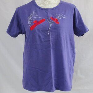Infinity Top Purple Embroidered Red Hats Rhinestones Short Sleeve Cotton Size L